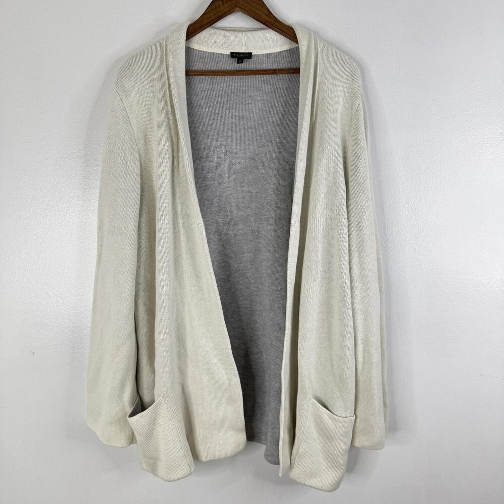 Talbots White Open Cardigan Sweater Womens XL Front Pockets Lightweight Knit